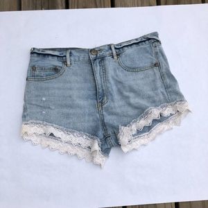 Free People Jean Shorts with White Lace Trimming